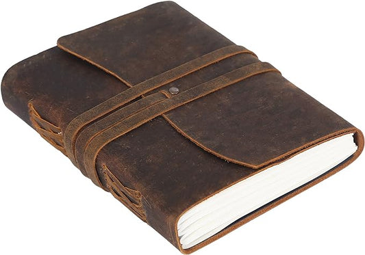 KomalC Leather Journal Notebook, Genuine Leather Journal for Men & Women Handmade Writing Travel Notebook, 240 Unlined Pages Vintage Notepad Gift: Rustic Brown (7"x5")