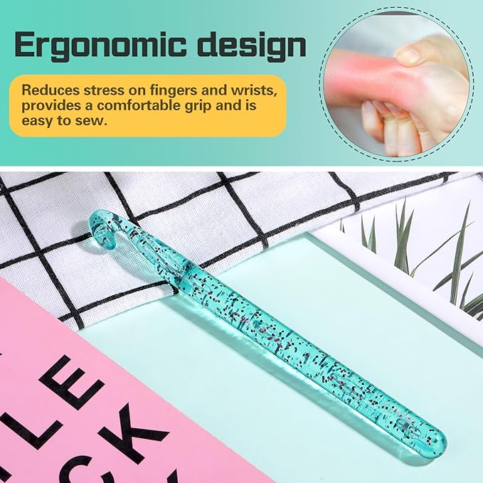 12 mm Large Crochet Hooks, Ergonomic Handle for Arthritic Hands, Professional Huge Crochet Needles, Colorful Transparent Crochet Hook for Beginners and Crocheting Yarn(12 mm)