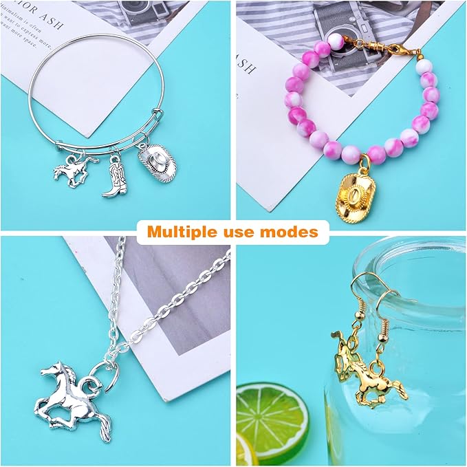 60pcs 3 Styles Western Cowboy Charms Tibetan Alloy Horse Hat Pendants Vintage Cowboy Boot Charms Crafts Supplies for DIY Bracelet Necklace Jewelry Making, Antique Silver, Antique Gold