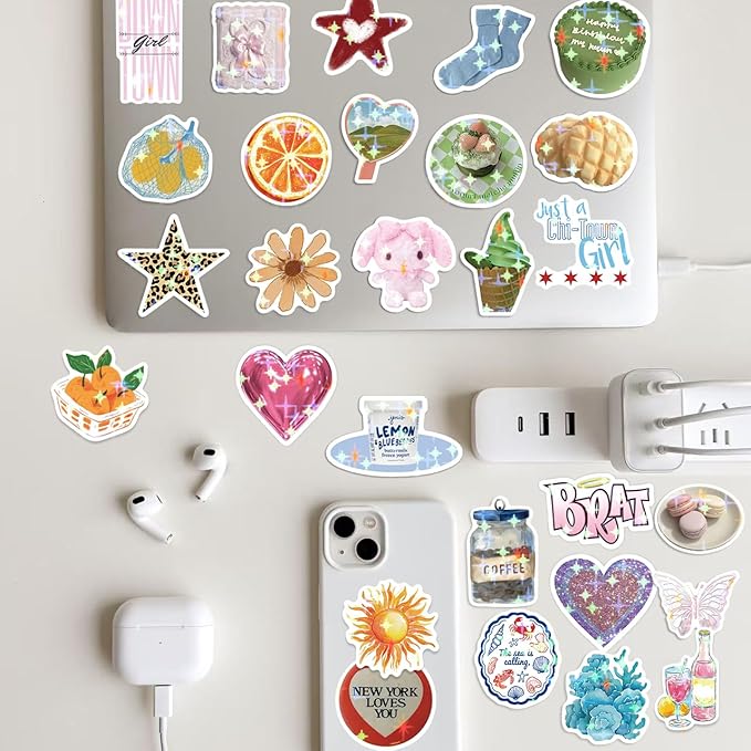 600pcs aesthetics stickers, holographic aesthetic stickers for water bottles, y2k aesthetic sticker for laptop daily planner phone decal girls teens
