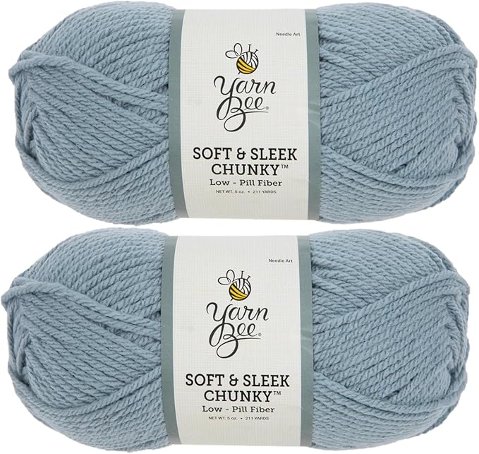 Yarn Bee Soft & Sleek Chunky - 5-Bulky - 100% Low Pill Acrylic, Yarn for Crocheting & Knitting Blankets, Hats, Sweaters, and More, Set of 2, 404 Crisp Air