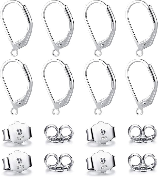925 sterling silver leverback french hooks - hypoallergenic earring backs with jump rings set - dangle hooks sterling silver findings supplies for jewelry making