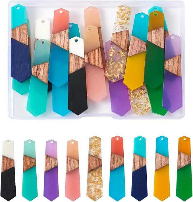 Beadthoven 18pcs/9 Pairs Natural Wood Resin Charms Colorful Pendulum Shape DIY Earrings Pendants Mixed Vintage Wooden Pieces Tag Pendants for Statement Jewelry Making Bohemian Earrings Findings