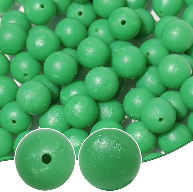 120pcs Richbunnys 15mm Bulk Silicone Beads for Pens and Keychain Making,Large Bead for Necklace and Bracelets Making,Assorted Rubber Beads Set（Pearlescent Forest）