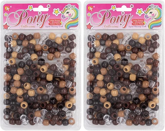 410 Pcs Beads Jewelry Making Kit DIY Hair Braiding Bracelet Ornaments Crafts Large Round Clear Assorted Pony +2 Beaders Included (Brown Assorted)