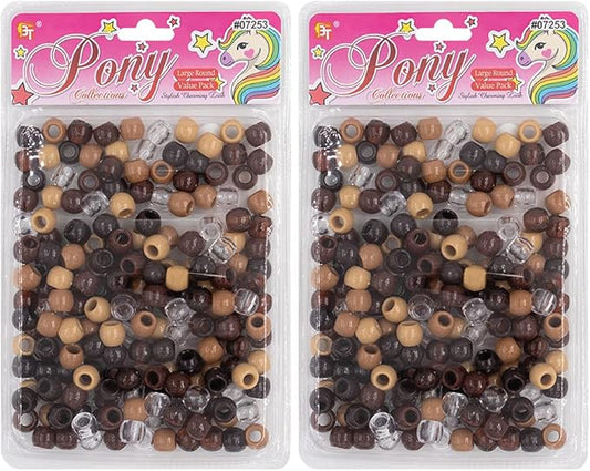 410 Pcs Beads Jewelry Making Kit DIY Hair Braiding Bracelet Ornaments Crafts Large Round Clear Assorted Pony +2 Beaders Included (Brown Assorted)