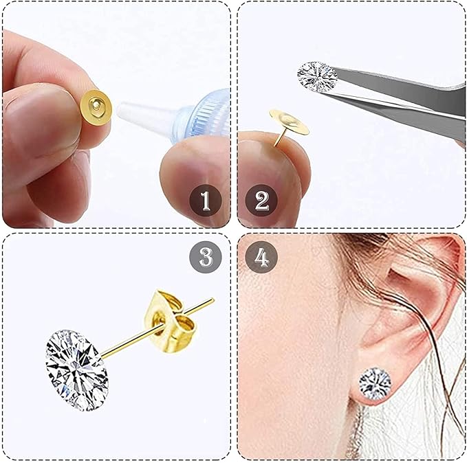 661pcs earring posts with jewelry glue,stainless steel jewelry making hypoallergenic earring posts and backs,stud earrings with butterfly rubber earring backs diy making findings