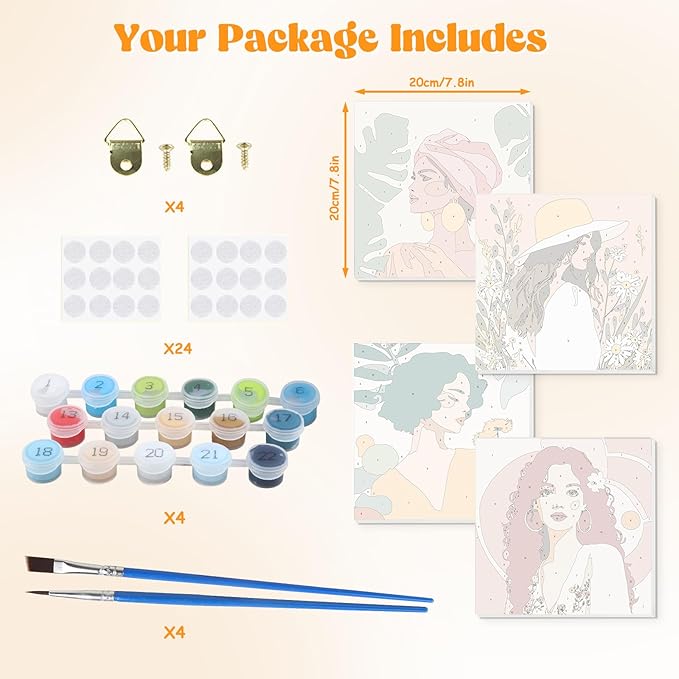 Lxmsja 4 Pack Pastel Goddesses Paint by Numbers Kit for Adults, Easy Framed Paint by Numbers for Adults Beginner, DIY Acrylic Oil Painting Craft Kits for Home Wall Decor 8x8 inch