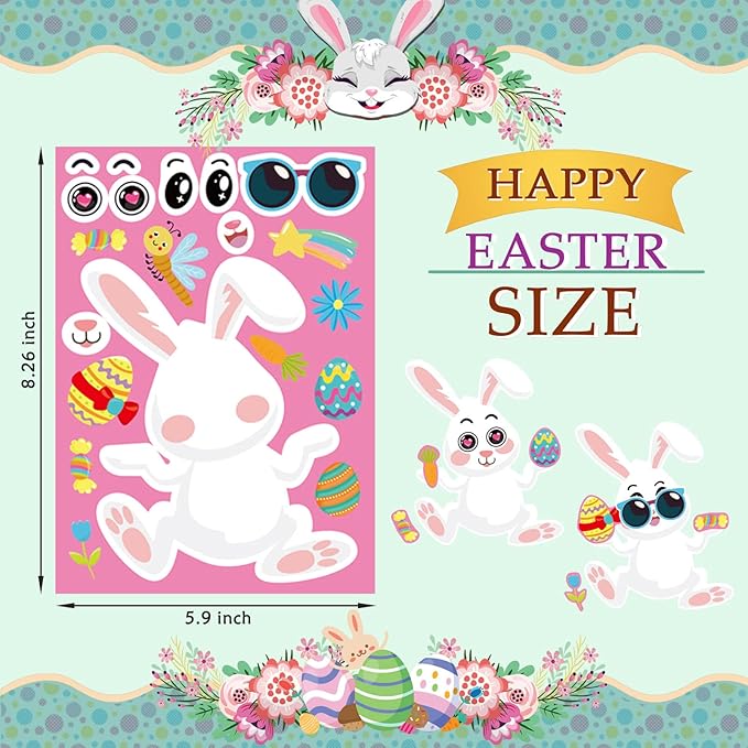 36 sheet easter stickers for kids,easter basket stuffers,make a face sticker, make your own animal stickers,spring party favor, birthday gift