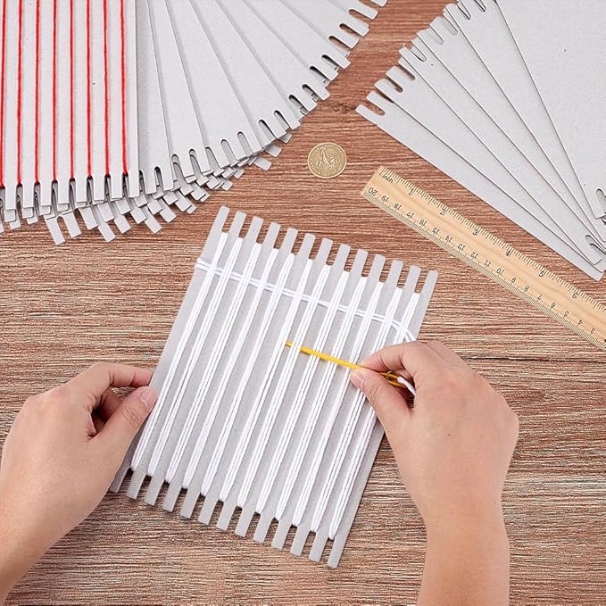 FINGERINSPIRE 48PCS Cardboard Weaving Loom Kit 5.9x7.87inch Gray Paper Weaving Board with Gears Portable Craft Loom for Beginner Knitting Sewing Crochet Travel Tapestry Making DIY Projects