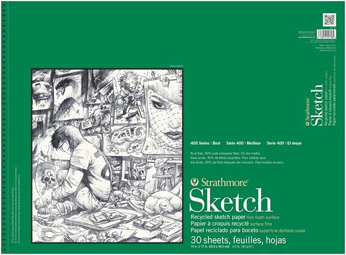 Strathmore 400 Series Sketch Pad, Recycled Paper, 14x17 inch, 100 Sheets - Artist Sketchbook for Drawing, Illustration, Art Class Students