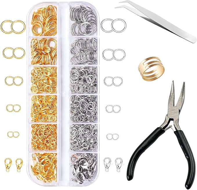 1200PCS Jewelry Making Supplies,Open Jump Rings and Lobster Clasps Jewelry Kit with Jump Ring Pliers Used Necklace Repair with Pliers and Ring for Necklace Repair and Making Kit
