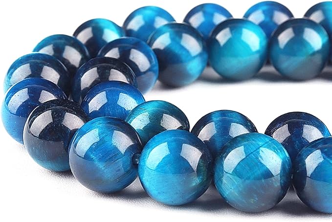 Aquamarine Tiger Eye Beads for Jewelry Making - Blue Crystal Beads Gemstone Beads for Bracelets, 8mm Stone Beads Round Loose Beads(44-47pcs, 8mm, Aquamarine Tiger Eye)