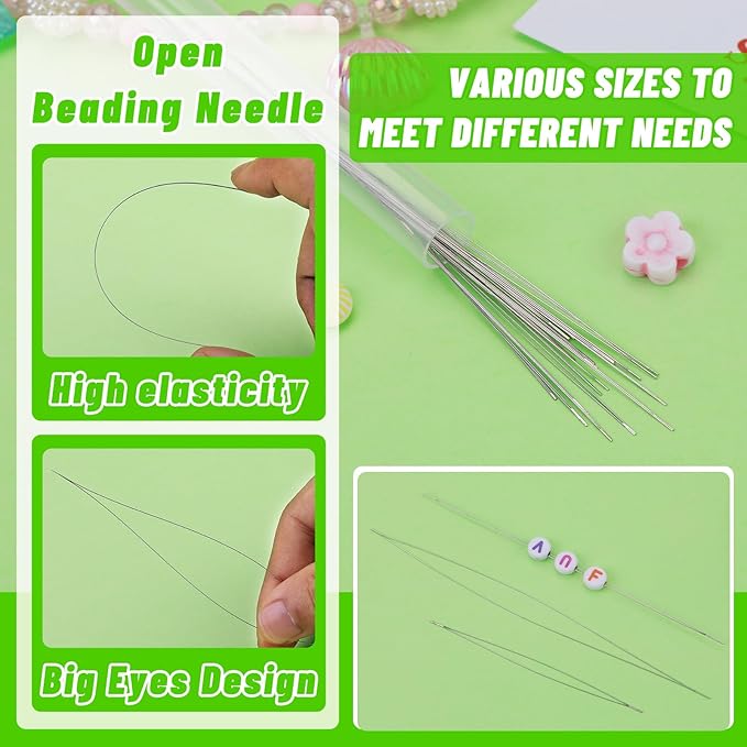 86 Pcs Beading Needle Set, 6 Sizes Big Eye Beading Needles for Seed Beads, Long Straight Bead Needles, Twist Beading Needles, Flexible Needle for Jewelry Making