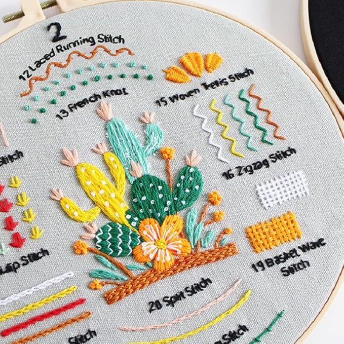konrisa embroidery kits for adult beginners, stamped embroidery starter kit with flower pattern, diy sewing needlepoint kits, cross stitch practice kit,3 pcs embroidery pattern, include 1pcs hoop