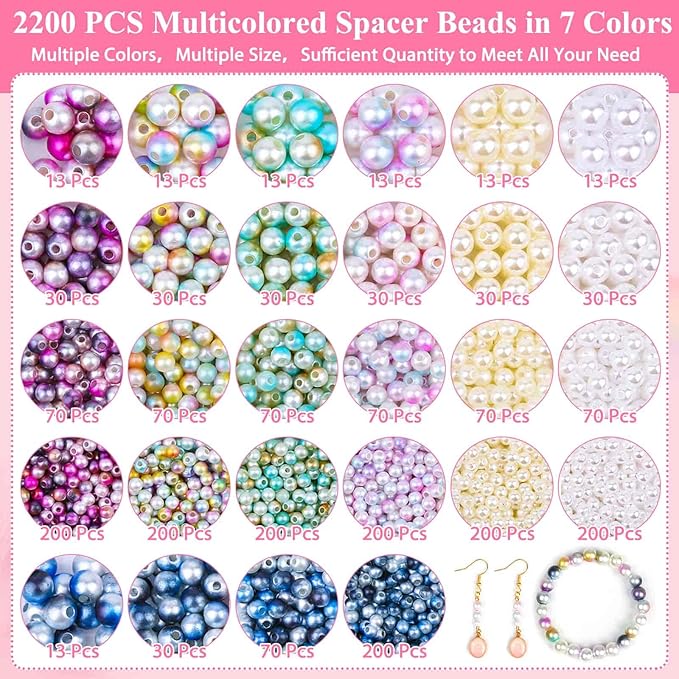 Aenezus 2200PCS Multicolor Pearl Beads, 4/6/8/10mm Loose Pearls for Crafts with Holes for Jewelry Making