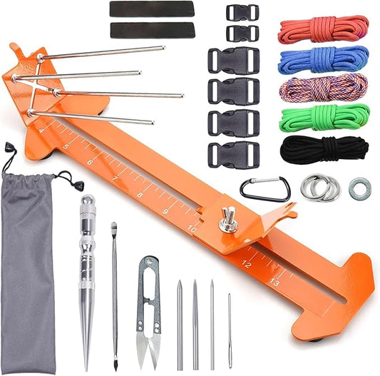 KOKKOYA Paracord Jig Tools Bracelet Making Kit Paracord Jig Weaving Tools Accessories Loom DIY Craft Maker with 5 Cords and 6 Buckles with Marlin Spike Kit (Carroty)