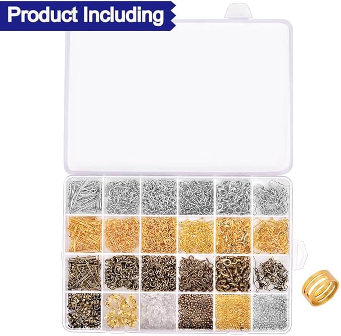 Paxcoo 2880 Pcs Jewelry Making Findings Supplies Kit with Open Jump Rings, Lobster Clasps, Crimp Beads, Screw Eye Pins, Head Pins, Earing Hooks and Earing Backs