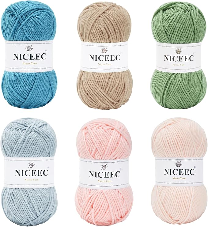 NICEEC 300g Soft Assorted Colors Yarn - Sport Weight,100% Acrylic, 4 Ply, Bonbons Yarn for Crochet & Knit, DIY Project Starter Kit for Kids or Adults(Total 870yds) - Series 12
