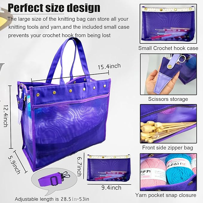 Knitting Bag Large Yarn Storage Organizer,Crochet Bags and Totes,Yarn Bags for Crocheting,Crochet Storage Bags for Crochet Hooks,Knitting Needles,Knit Bags for Crochet Lovers,Mother's Day Gift(Purple)