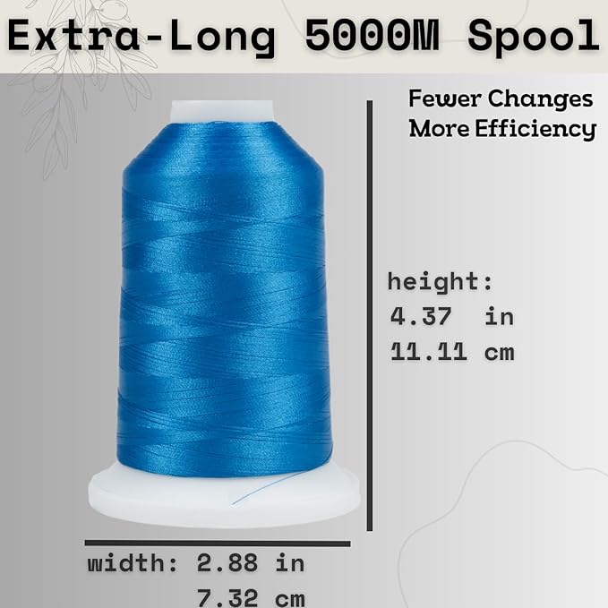 Simthread Trilobal Polyester Thread – 5000M (5500yds) No.40 – Super Sheen, Tangle-Free – Built-in Thread Lock Spool – Compatible with Brother, Singer, Janome & More, Electric Blue-420