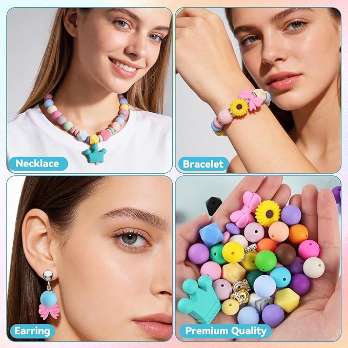 236Pcs Silicone Beads for Keychain Making Kit, Multi-Colored Silicone Beads Bulk, 13mm 15mm Round Rubber Bead Bracelet Kit for Pens, Necklace, Jewelry Making DIY Crafts Gifts