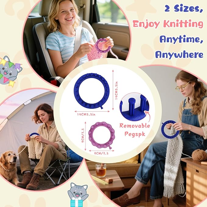 Aeelike Round Loom Knitting Kit for Beginners, Easy to Knit Cat (L&S) Complete Beginner Knitting Loom Kit for Beginners w Step-by-Step Instructions Videos, Family Craft Crochet Animal Gift