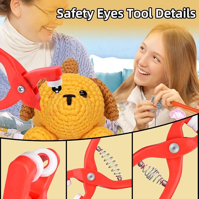 2Pcs Safety Eye Tools，Safety Eyes Snapper Tool with Hole for Amigurumi，Safety Eye Auxiliary Tool Fit Safety Eyes for Crocheting & 5-30mm Animal Eyes DIY Making（Red）