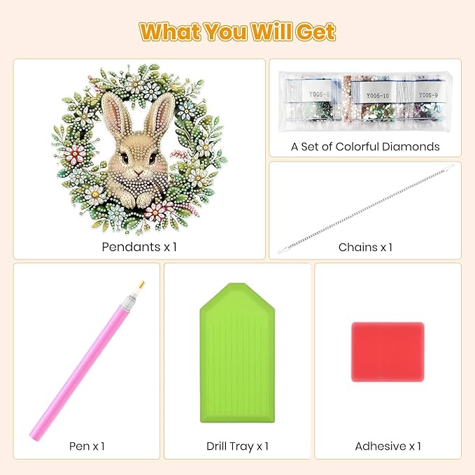 MOGTAA Easter Bunny Diamond Art Hanging Kits for Adults Beginners, Flwoers Landscape Diamond Art Suncatchers, 5D Special Shape Diamond Painting Window Pendant Kit for Home Garden Wall Decor