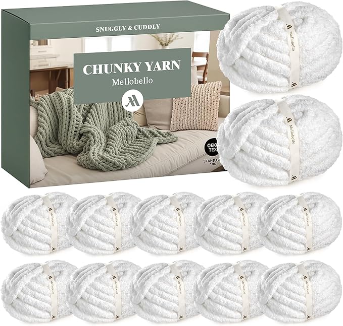 Jumbo Chenille Chunky Yarn for Crocheting - Super Bulky Fluffy Chunky Yarn for Hand Knitting - Extra Thick Soft Blanket Big Yarn 12 Jumbo Pack (27yds,8 oz Each Skein)