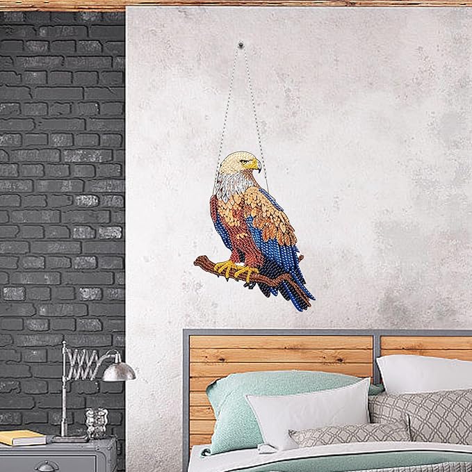 Auremi Eagle Diamond Art Painting Pendant Kits with Chain 5D Animal Diamond Art Hanging Kit DIY Diamond Crystal Window Door Hanging Pendant Kit for Adults Gift Wall Decor