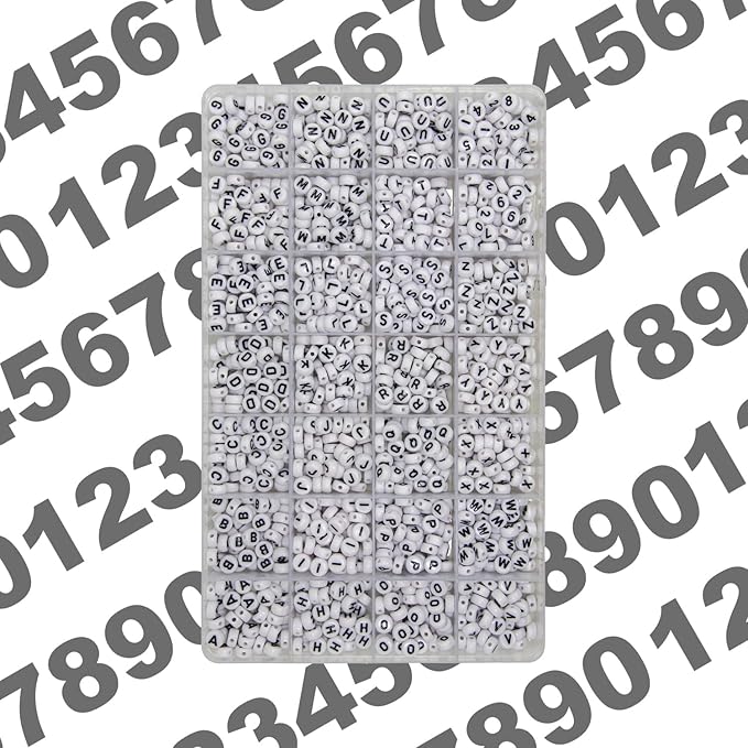 1450Pcs Acrylic 4x7mm Round Letter Beads Number Beads Kits Alphabet A-Z 0-9 for Friendship Bracelets Making Jewelry (White and Numbers)