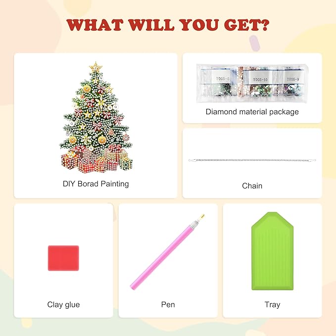 HEIBAGO Christmas Tree Diamond Art Hanging Kits for Adults Kids, 5D Special Shaped Crystal Diamond Painting Kit, DIY Pattern Window Pendant Gem Art Kit for Home Wall Decor 8.3 x 8.3 Inch