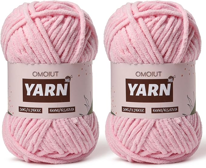 2 Packs Plush Chenille Chunky Crochet Yarn - Baby Yarn for Crocheting Soft - Velvet Yarns Knitting for Blankets Crafts - Fluffy Amigurumi Yarns 100g/131yds (2 Pink)