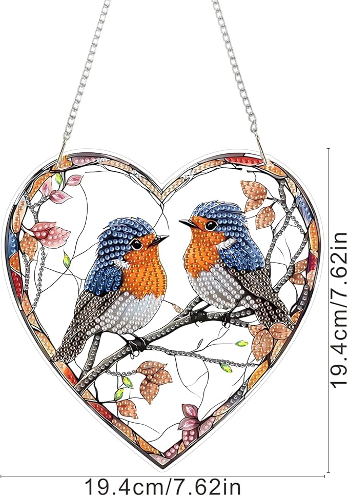 ZeeLionArt Hanging Diamonds Art kit for Adult,Valentine's Day Bird Pendant Diamonds Painting Art Kit,7.6x7.6inch Acrylic Diamonds Painting Board Kit Ornament, Special Crystal Diamond Hanging Ornament