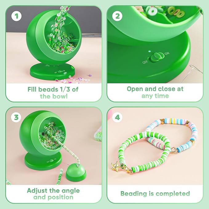 ETUDAW Electric Bead Spinner, 4500 PCS Clay Beads for Necklaces and Bracelets, Beginner Bracelet Making Kit for Jewelry Making, DIY Arts and Crafts Birthday Gifts(Green)