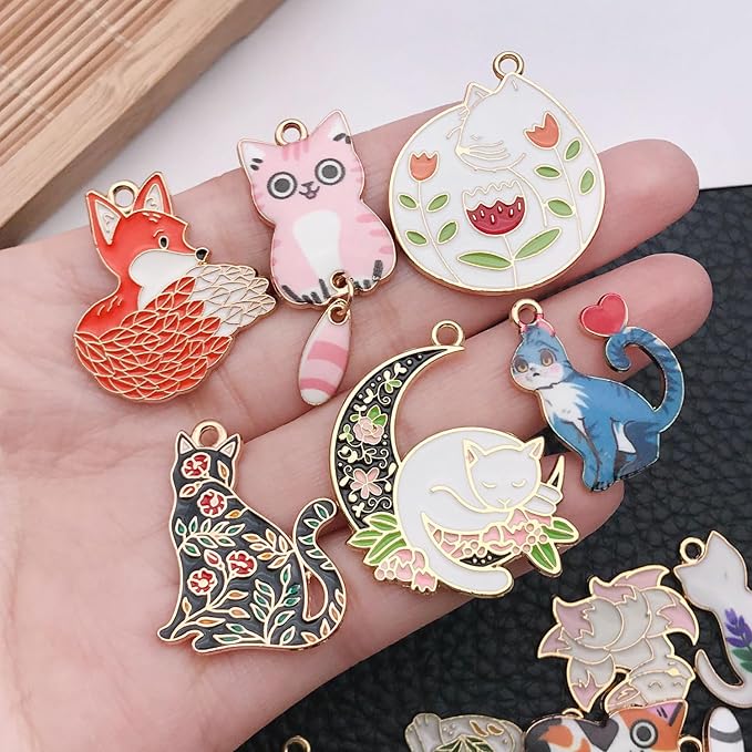 WOCRAFT 48pcs Enamel Bracelet Cat Charms for Jewelry Making Crafts DIY Necklace Bracelet Keychain Crafting Charms Kit (M768)