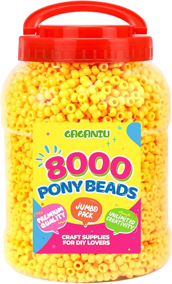 8000 pcs pony beads bulk for bracelet yellow plastic beads making for hair braiding diy crafts kandi jewelry key chains and ornaments decorations boxed