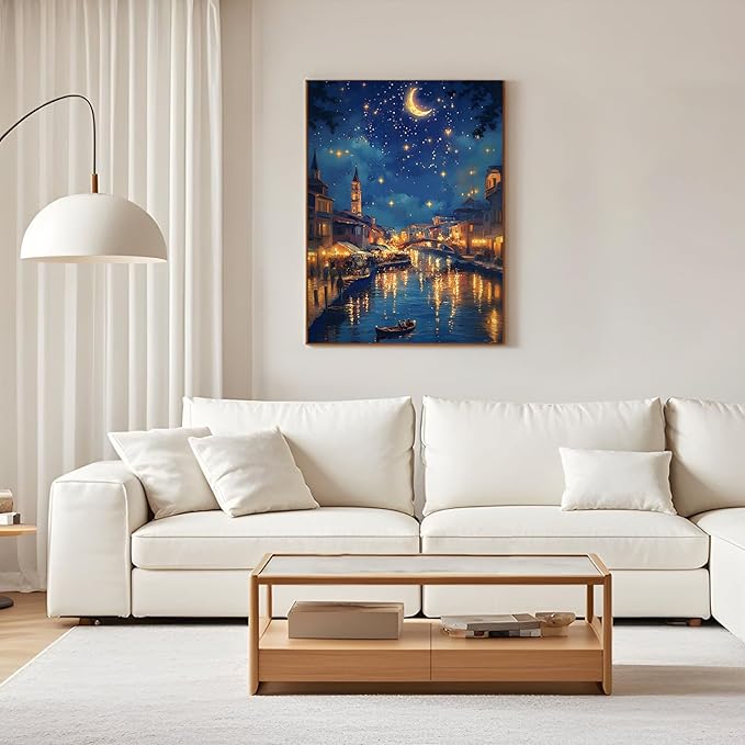 GEEHEIY Venice Diamond Art Kits for Adults, Starry Night 5D Diamond Painting Kits for Beginner, DIY Full Drill Round Gem Art for Home Wall Decor 12 x16 Inch