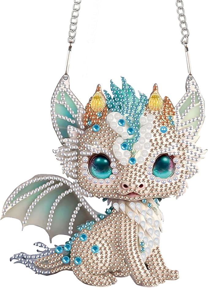 AiYuanzsh Diamond Painting Hanging Sign Set Diamond Art Hanging Wall Art Cute White Dragon DIY 5D Crystal Rhinestone Pendant Kits for Christmas Wall Door Window Decorations