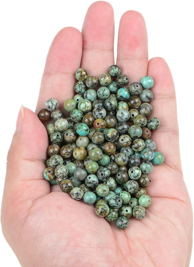 bymitel 210pcs natural crystal beads stone gemstone round energy healing loose beads with stretch cord for jewelry making bracelets anklets (african turquoise, 6mm 210pcs)