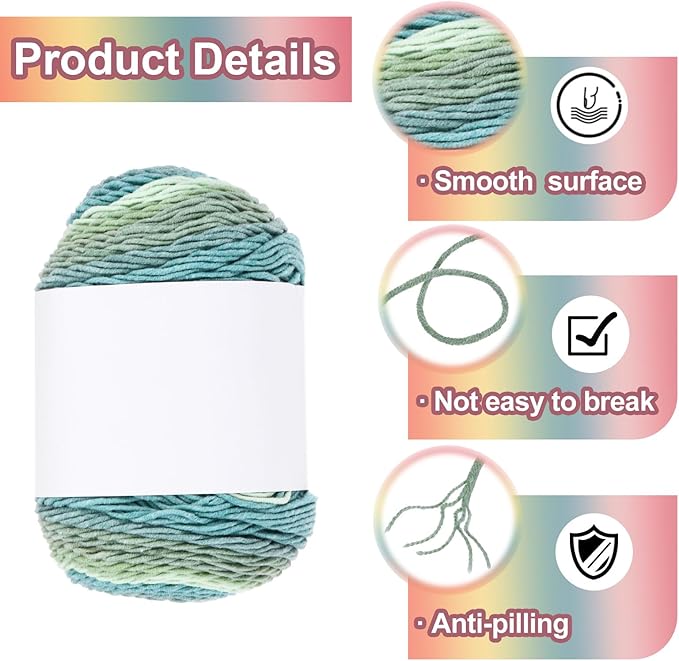 MECCANIXITY Cotton Acrylic Yarn for Crocheting, 422 Yard 5 Ply Soft Gradient Yarn Acrylic 45% Cotton 55% Used for DIY Knitting Blankets Scarves(2 Packx100g,Beige,Green,Blue)