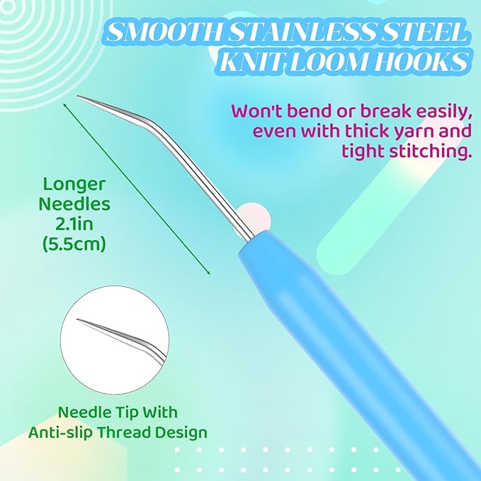 9PCS Knitting Loom Hooks Set, 3 Pack Crochet Hook Pick Tools with 6 Plastic Large-Eye Needles, Ergonomic Knit Picker for Loom Knitting, Weaving & DIY Crafting