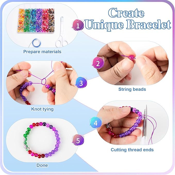 XSEINO About 144 Colors 1200PCS 6mm Glass Beads Bracelet Making Set, 6 Styles of Mixed Crack Beads for Bracelets, Jewelry, and DIY Making