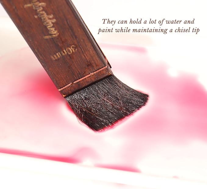 Hake Brushes Set of 4 (20,30,40,50) - Squirrel Blend Watercolor Brushes - Stained Birch Short Handle - Ideal for Washes (Yellow-Brown, Large Size (Clothes, Print Etc))