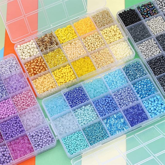 Mix 15 Color Glass Seed Tube Beads Glass Bugle Beads Loose Kit for Jewelry Making DIY Craft Beading (Mix 15 Color, Black)