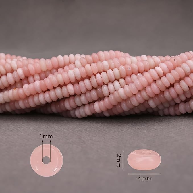 2 Strands (300PCs) Natural Pink Opal Rondelle Beads, 2 * 4mm Gemstone Loose Spacer Abacus Disk Beads for DIY Bracelet Necklace Earrings Jewelry Making, Craft Supplies Beading Kit