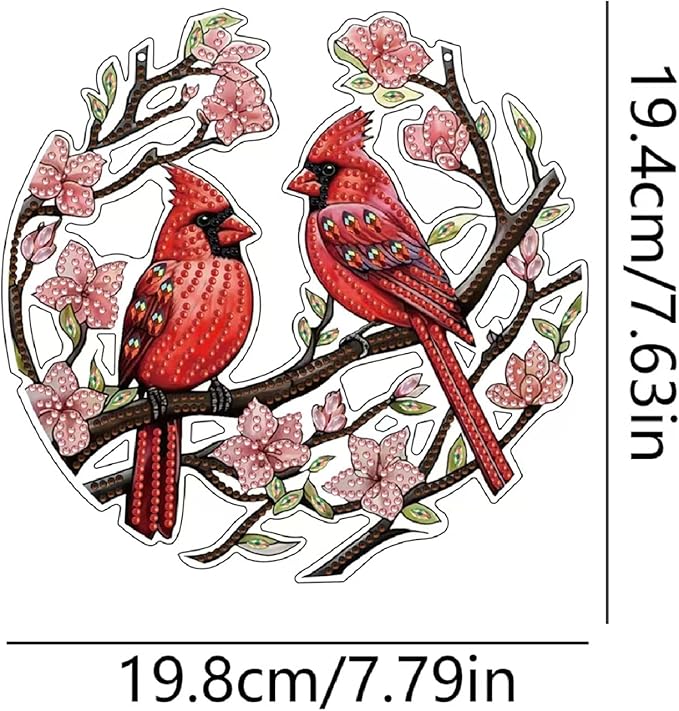 DIY Hanging Diamond Pendant Special Shaped Crystal Diamond Art Painting Ornament Single Sided for Window Home Garden Wall Door Decor (Large-Cardinal)