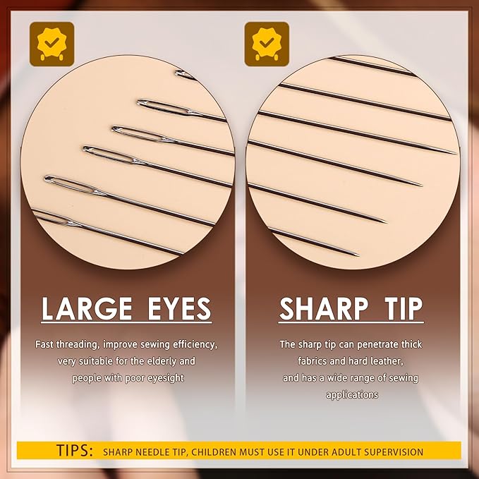 Large Eye Sewing Needles, 2.05 inch Sewing Sharp Needles for Hand Sew, Leather Embroidery Thread Needle for Crafts, Repair with a 3.3-inch Plastic Bottle(23 PCS)