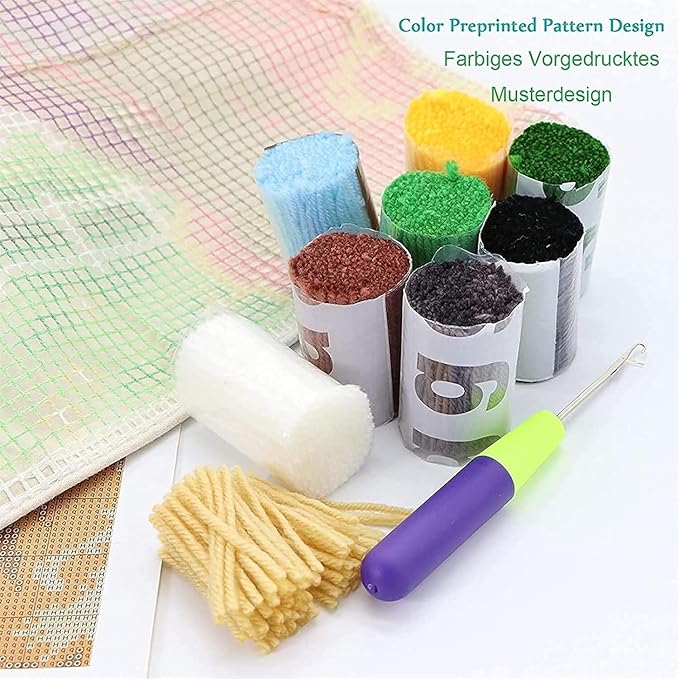Generic Sea Turtle Latch Hook Kits Rug DIY Cushion Tapestry Making Crochet Hook Mat Making Kits Color Preprinted Pattern Canvas DIY Carpet Needlework Crochet Kits 52x38cm (cll-147)
